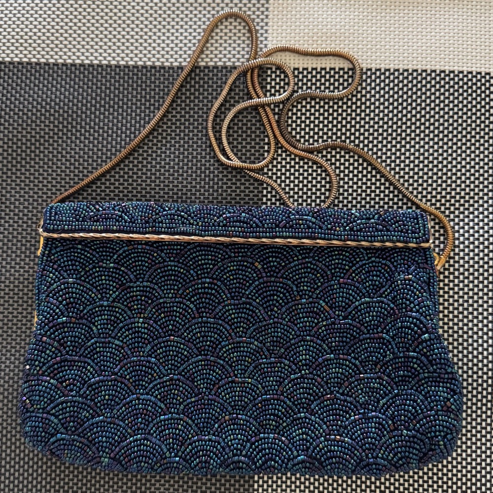 Elegant Blue Beaded Women's Bag